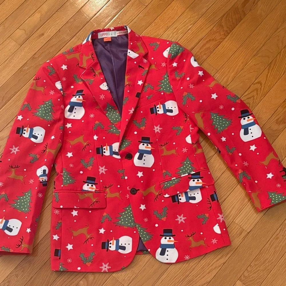 OppoSuits Red Holiday Blazer with Snowmen and Reindeer